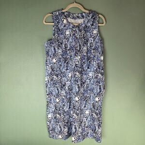 J Jill Womens M Sleeveless Henley Dress Blue Marine Coastal Garden Vacation